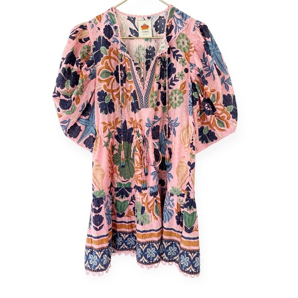 Farm Rio • Seashell Tapestry Short-Sleeve Mini Dress NWOT - Picture 2 of 16